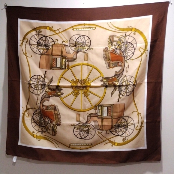 Brown, Gold, Tan, Grey Carrossier Carriage Print Square Scarf 30x30" - Colorful - Picture 4 of 9